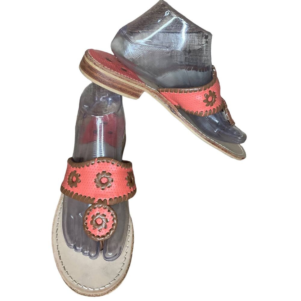 Jack Rogers Jacks Flat Sandal Sandals Coral Pink Brown Woven SZ 8